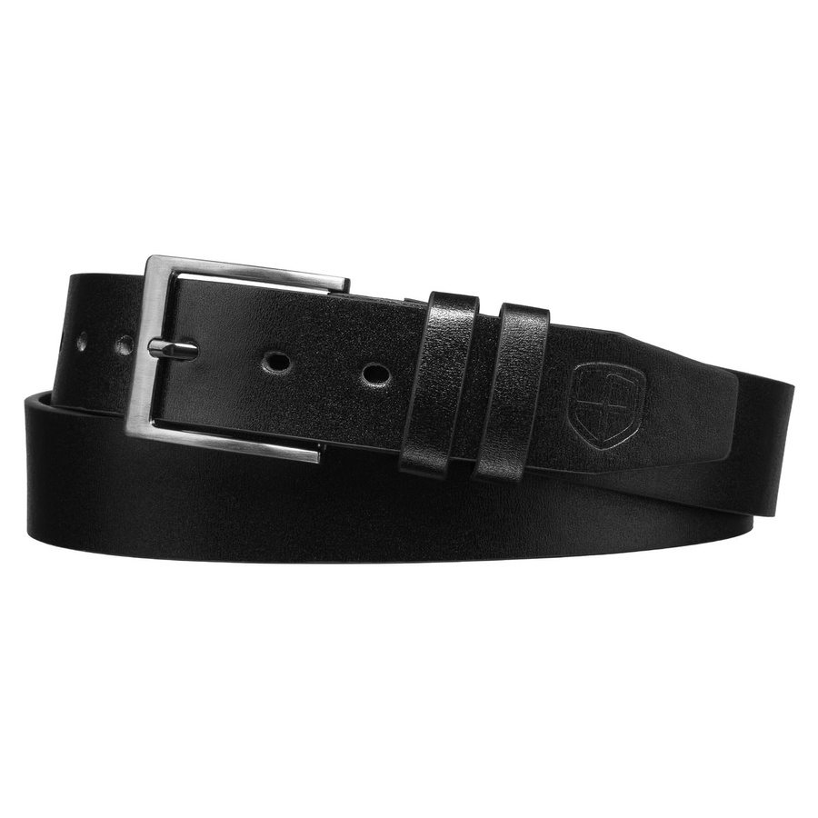 Pasek męski ze skóry ekologicznej w czarnym kolorze z tradycyjną, srebrną klamrą - Peterson