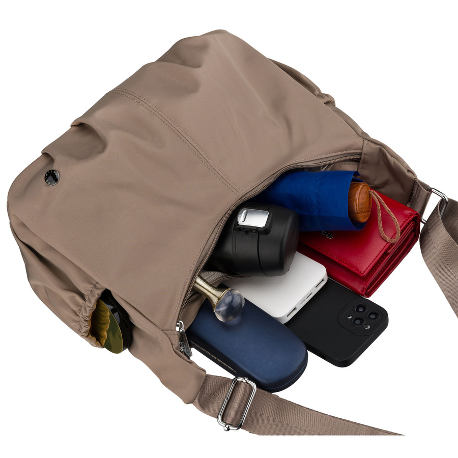 Ciemnobeżowa torebka damska z poliestru zamykana suwakiem - Peterson