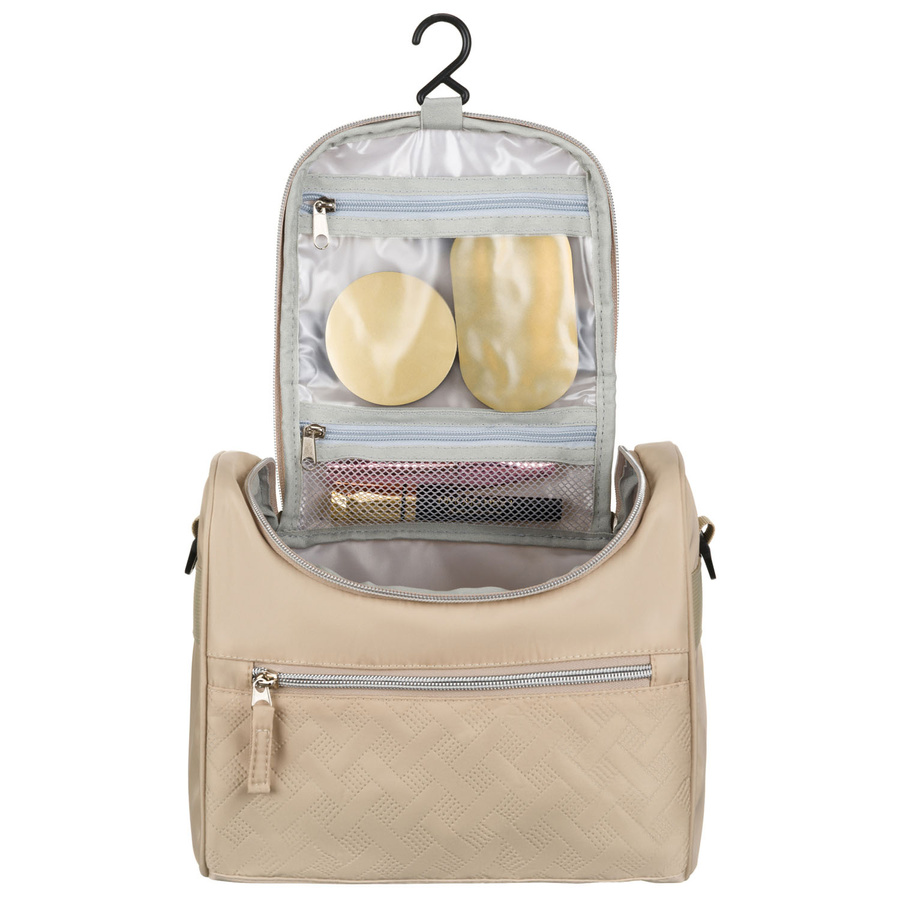 Praktyczna kosmetyczka podróżna z tkaniny syntetycznej w beżowym kolorze - Peterson