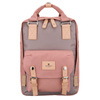Różowo-szary plecak damski z poliestru i skóry ekologicznej, jednokomorowy - Peterson