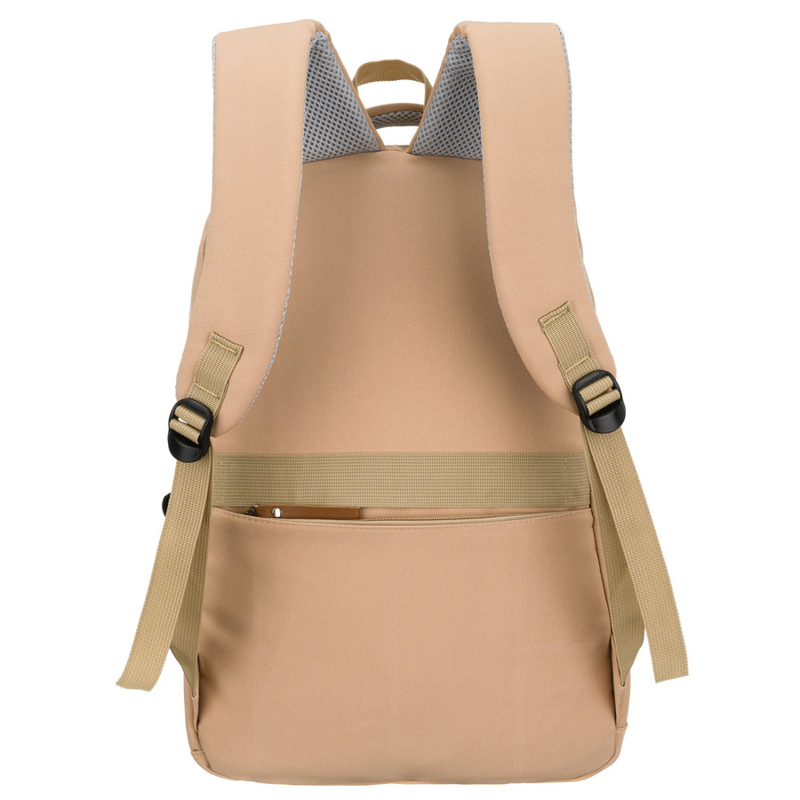 Beżowy plecak szkolny z poliestru z miejscem na laptopa, zamykany suwakiem - Peterson