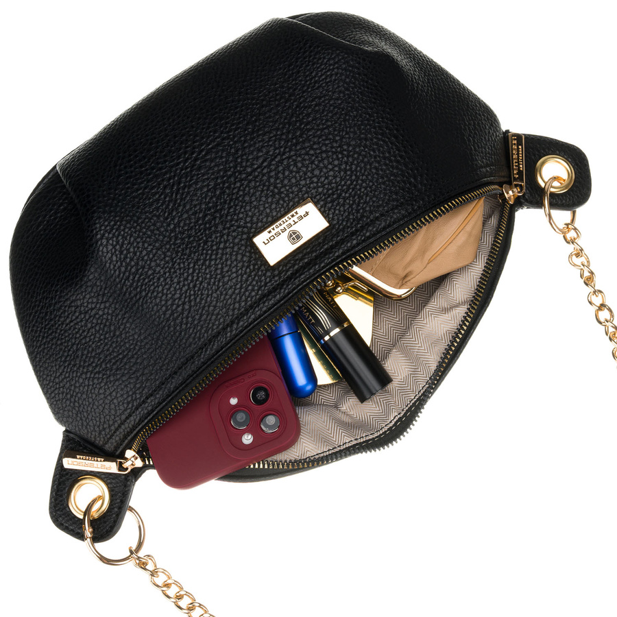 Saszetka damska ze skóry ekologicznej w czarnym kolorze, jednokomorowa - Peterson