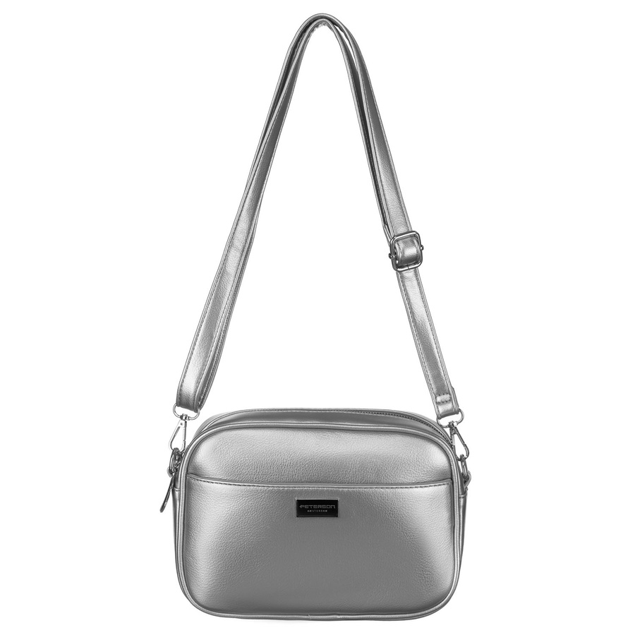 Modna srebrna listonoszka damska z szerokim i wąskim paskiem komplecie Peterson