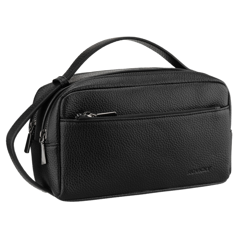 Elegancka saszetka męska ze skóry ekologicznej w czarnym kolorze zamykana suwakiem - Rovicky