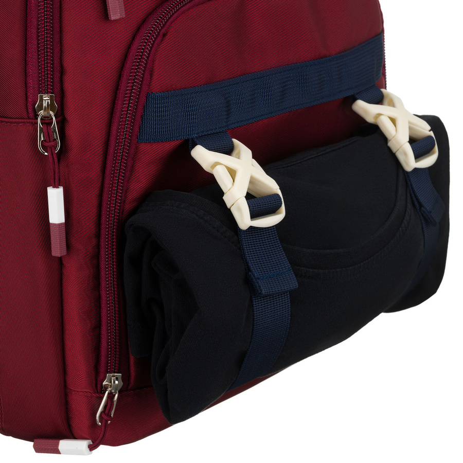 Bordowy plecak szkolny z poliestru wyposażony w boczne pasy kompresyjne - Peterson