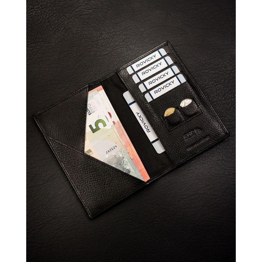 Czarne etui na karty i paszport bez zapięcia zewnętrznego wykonane ze skóry naturalnej - 4U Cavaldi