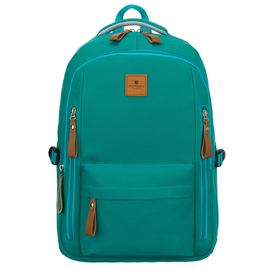 Zielony, młodzieżowy plecak szkolny z poliestru zawieszony na regulowanych szelkach - Peterson