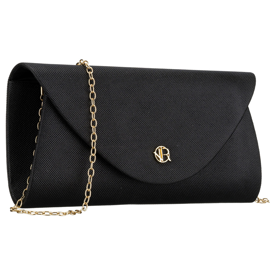 Brokatowa kopertówka damska wykonana z tkaniny syntetycznej w czarnym kolorze - Rovicky