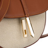 Półokrągła beżowo - brązowa listonoszka damska ze skóry naturalnej i płótna canvas Peterson