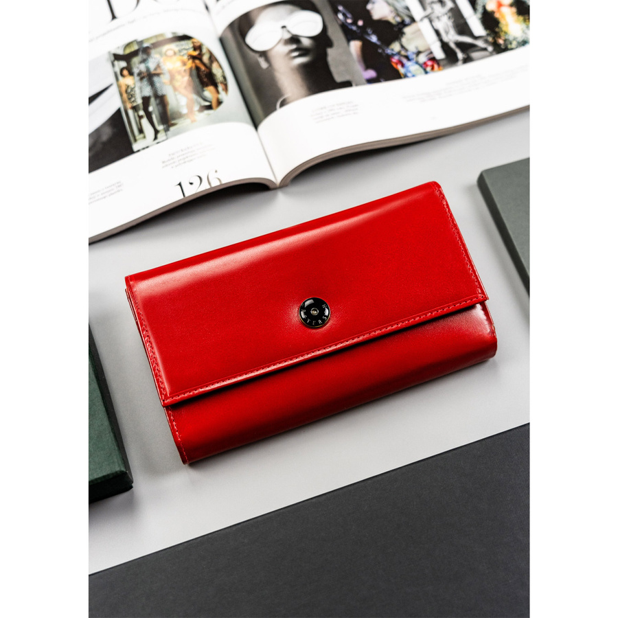 Elegancki czerwony portfel z zewnętrzną kieszonką - Peterson