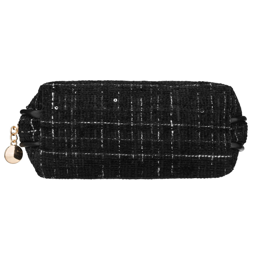 Czarna kosmetyczka damska w kratę wykonana z materiału syntetycznego, jednokomorowa - Rovicky