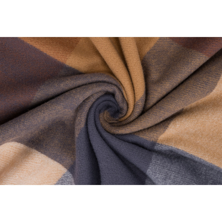 Dwustronny, brązowy szal damski z poliestru ozdobiony frędzlami - Rovicky