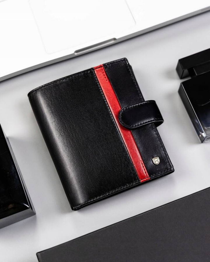 Duży, skórzany portfel męski na zatrzask - Rovicky