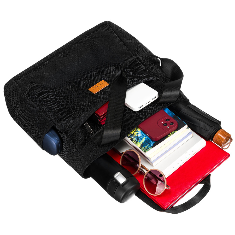 Duży shopper damski z poliestru w czarnym kolorze - Rovicky