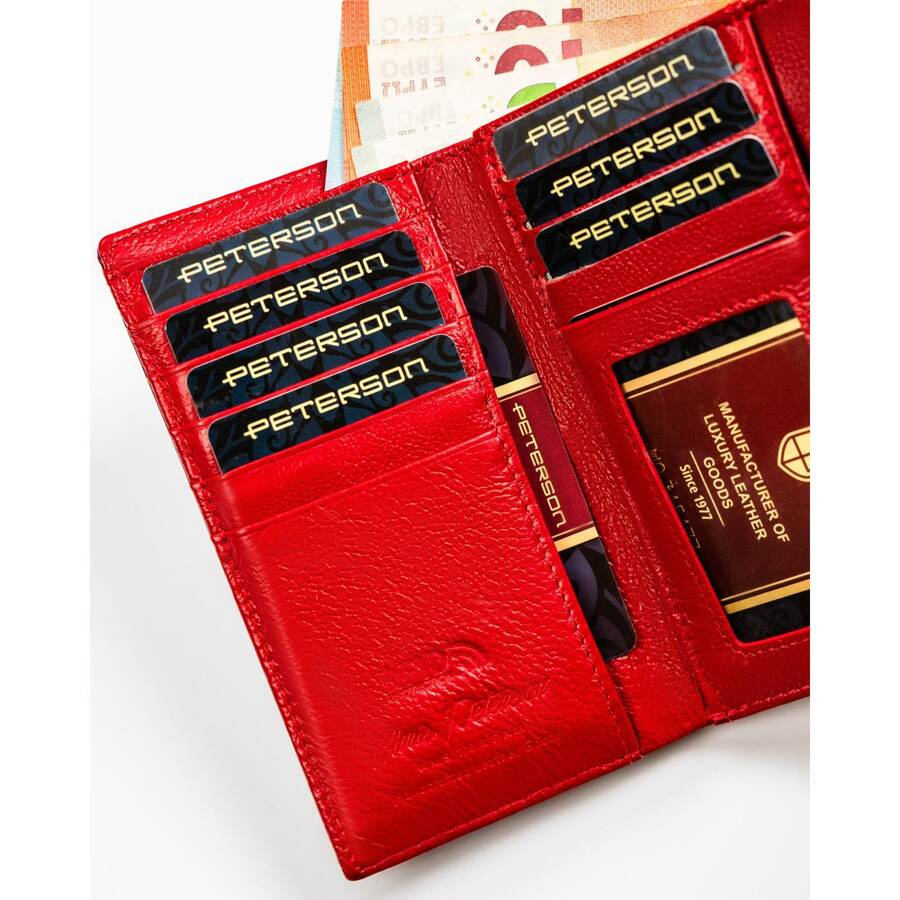 Portfel damski z wieloma przegródkami czerwony - Peterson