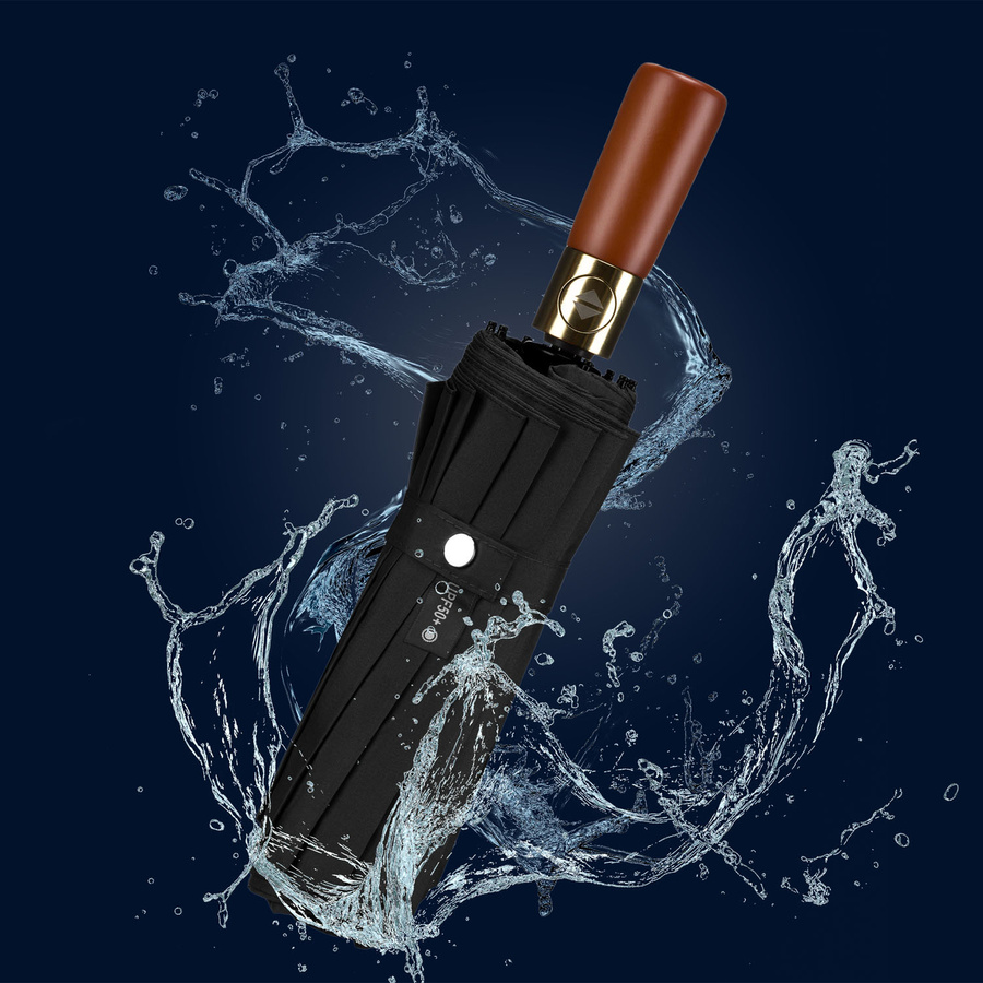 Składana, czarna parasolka w eleganckim pokrowcu - Peterson