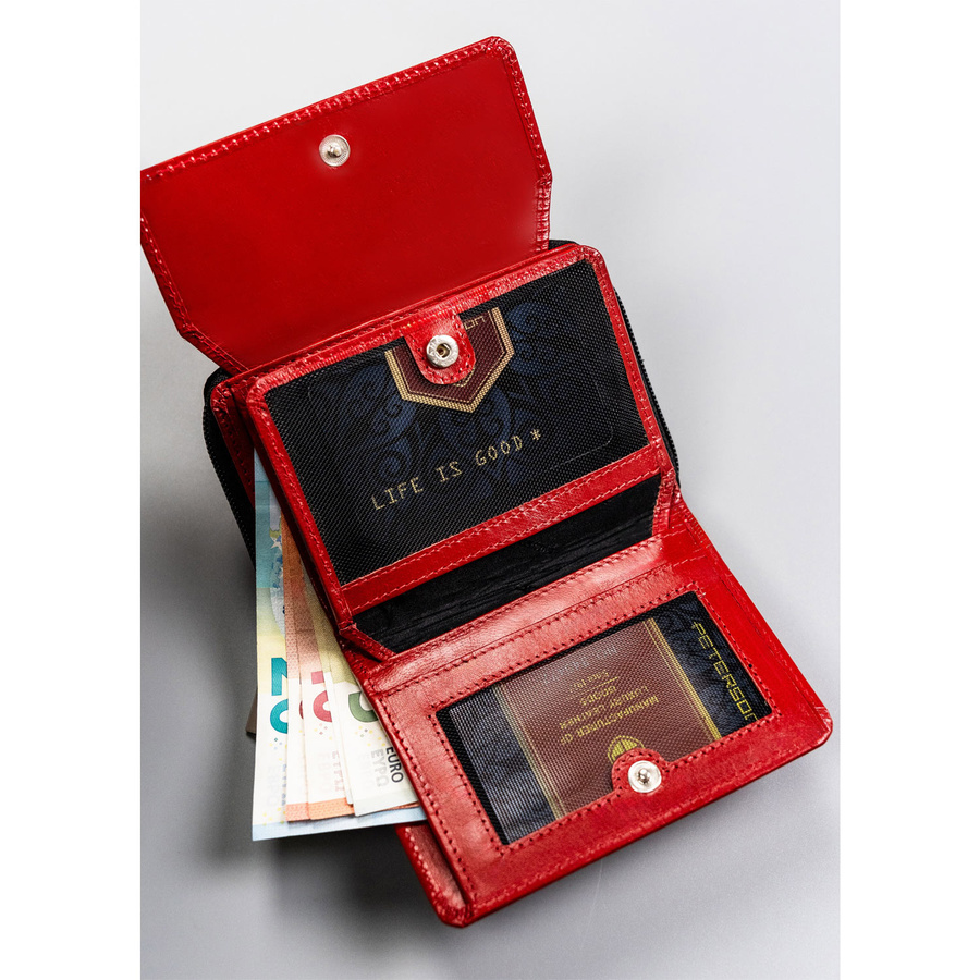 Czerwony portfel damski skórzany z dużą sekcją na bilon - Peterson