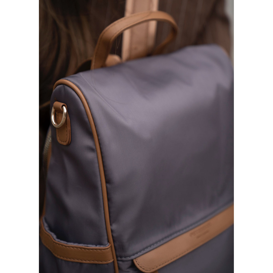 Szary plecak damski z nylonu i skóry ekologicznej z doczepianym paskiem, jednokomorowy - Peterson