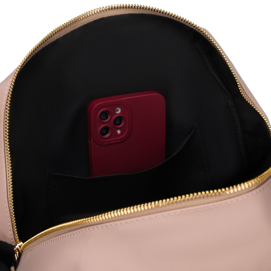 Mały plecaczek damski z nylonu i skóry ekologicznej w różowym kolorze - Peterson