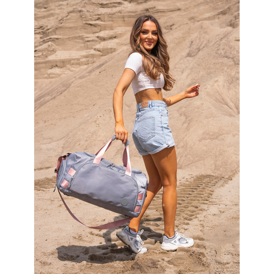 Torba weekendowo-podróżna w szaro-różowym kolorze z uchwytem na walizkę - Peterson