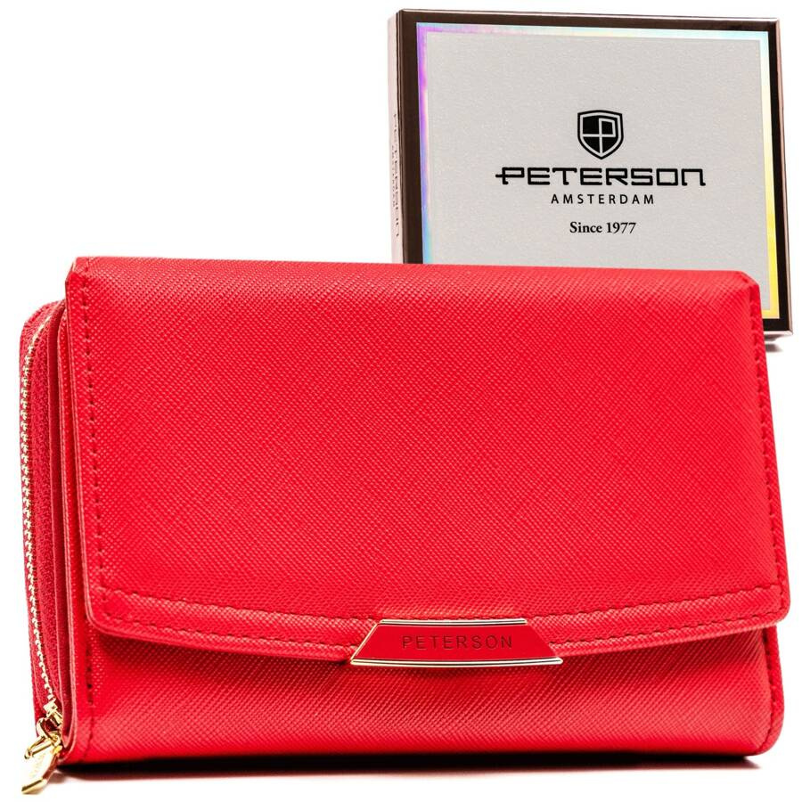 Elegancki portfel damski ze skóry ekologicznej zamykany na zatrzask - Peterson
