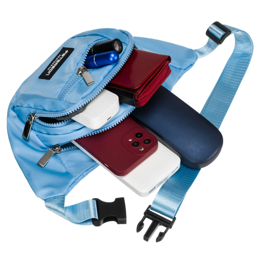 Niebieska saszetka sportowa wykonana z poliestru, zamykana na suwak - Peterson