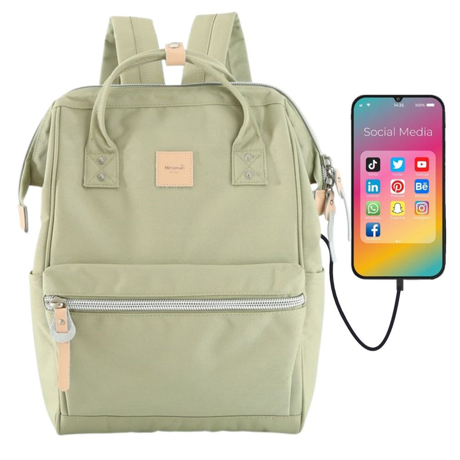 Plecak wielofunkcyjny z portem USB w odcieniu oliwkowym - Himawari