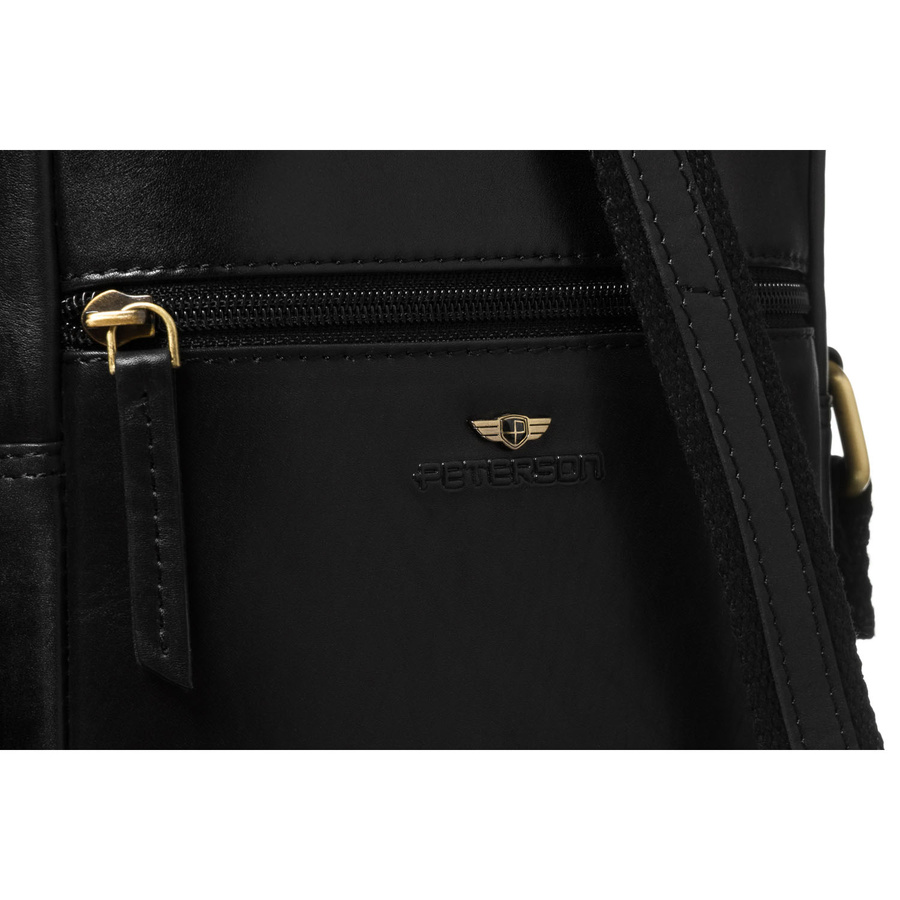 Czarna listonoszka męska ze skóry naturalnej zamykana suwakiem - Peterson