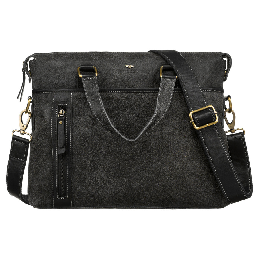 Czarna, skórzana torba męska na dokumenty z miejscem na laptopa - Peterson