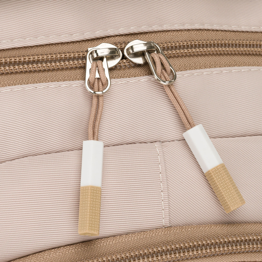 Praktyczny plecak szkolny z poliestru w beżowym kolorze z dodatkową saszetką i miejscem na bidon - Peterson