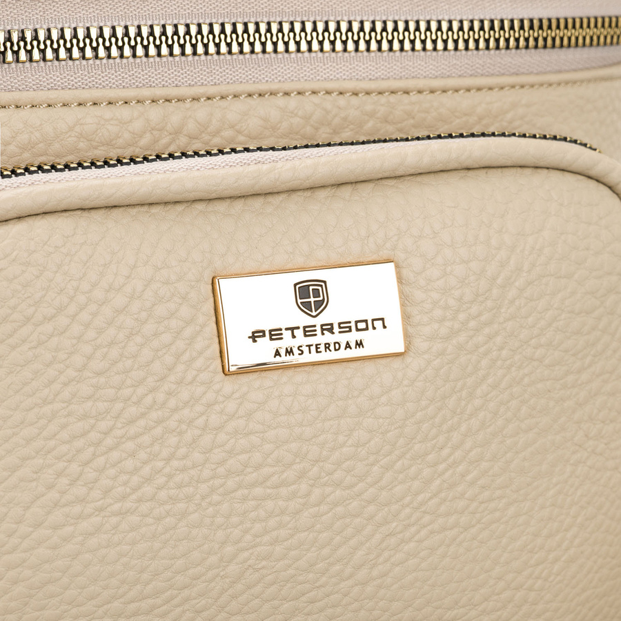 Beżowa saszetka damska ze skóry ekologicznej zamykana suwakiem, jednokomorowa - Peterson