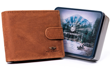 Poziomy portfel męski ze skóry naturalnej, system RFID Protect - Peterson