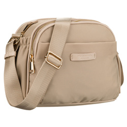 Nylonowa, beżowa listonoszka damska z sześcioma dodatkowymi kieszeniami - Peterson