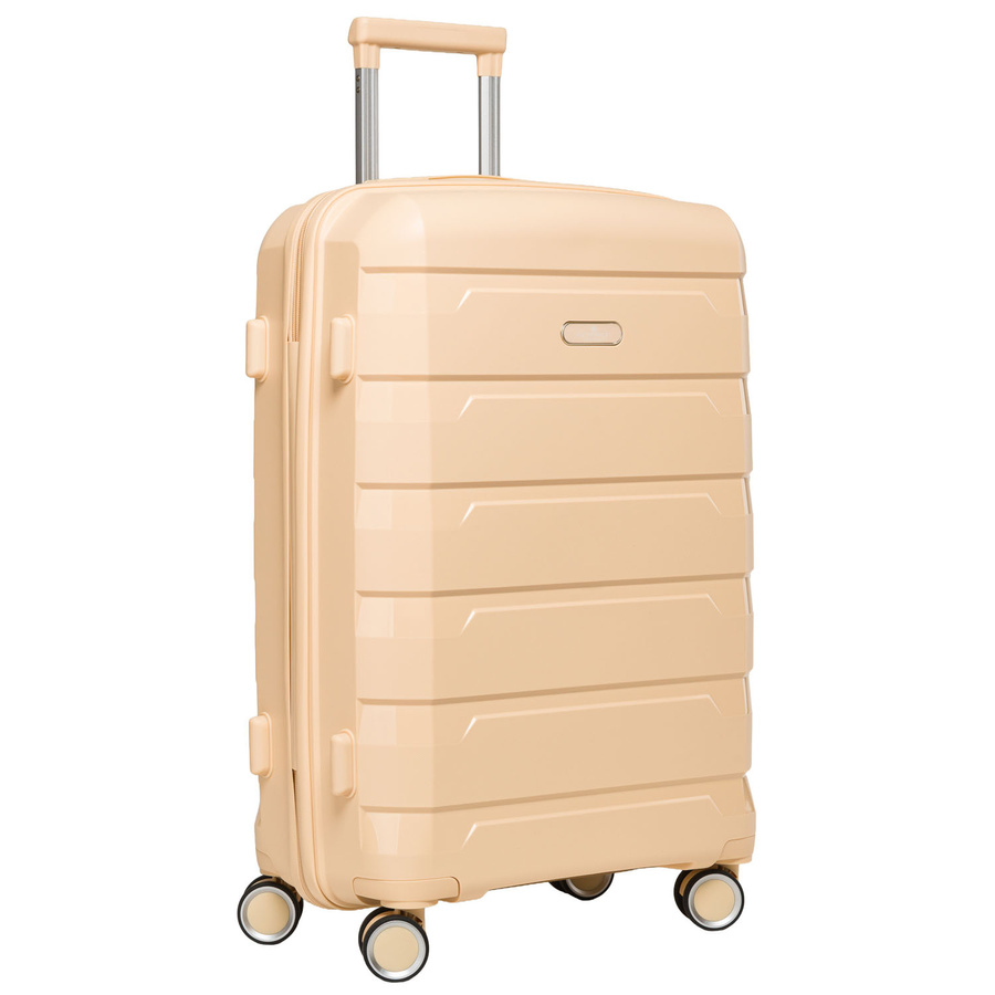 Beżowa, mała walizka kabinowa z polipropylenu z wysuwaną, teleskopową rączką - Peterson