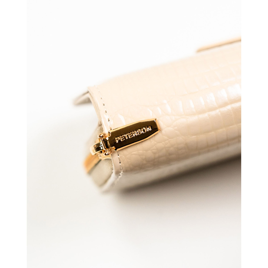 Beżowy portfel damski ze skóry ekologicznej z tłoczeniem na wzór skóry krokodyla - Peterson