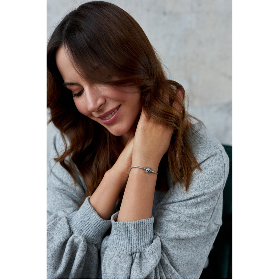 Srebrny charms okrągły z kwiatkami i cyrkoniami do modułowej bransoletki - Peterson