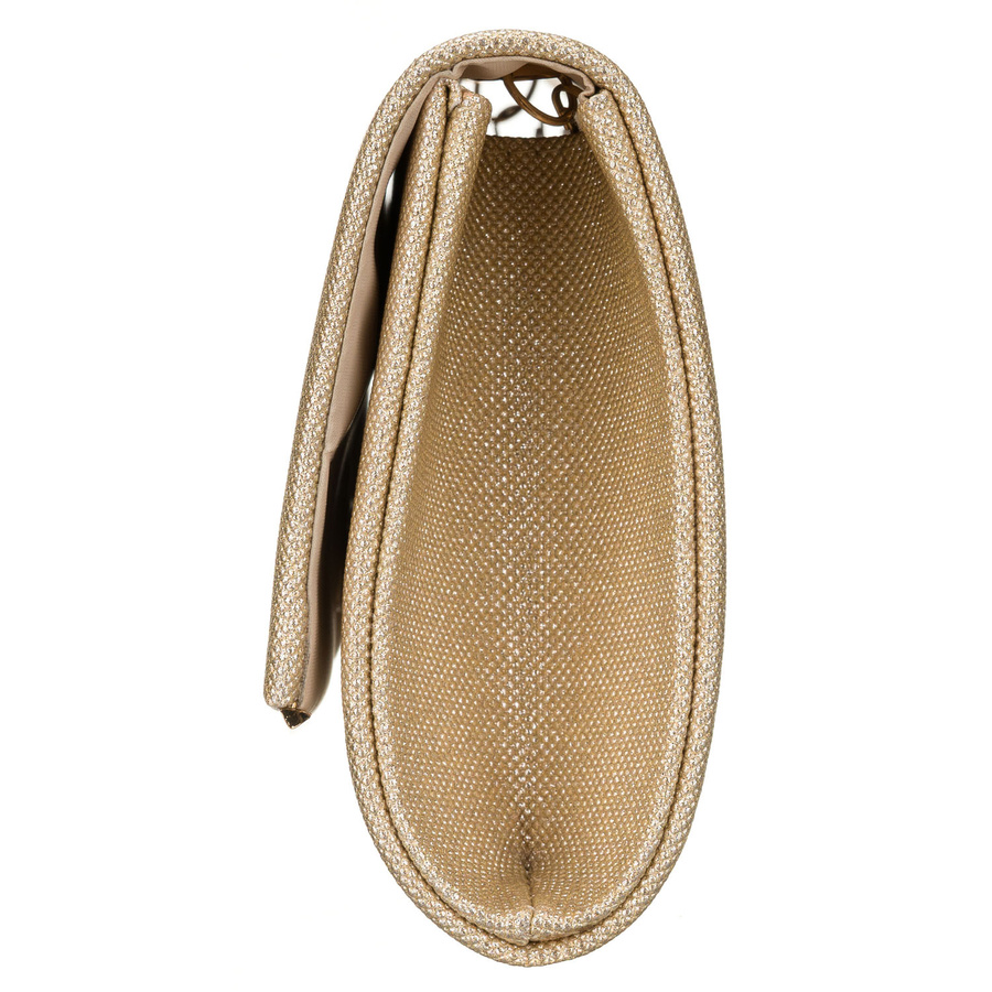 Wizytowa, złota torebka damska wykonana z tkaniny syntetycznej zamykana klipsem magnetycznym - Rovicky