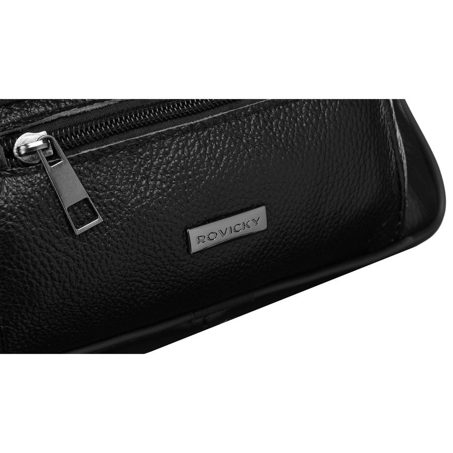 Saszetka męska ze skóry naturalnej w czarnym kolorze z wygodnym uchwytem - Rovicky