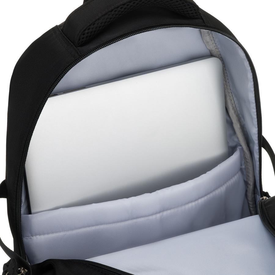 Młodzieżowy plecak szkolny z poliestru w czarnym kolorze z przegrodą na laptopa, odporny na wilgoć - Peterson