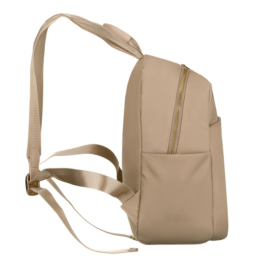 Beżowy plecaczek damski z nylonu i skóry ekologicznej zamykany suwakiem - Peterson