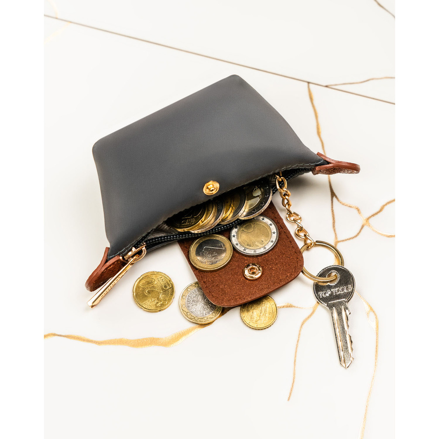 Ciemnoszare etui na klucze wykonane z poliestru i skóry ekologicznej - Peterson