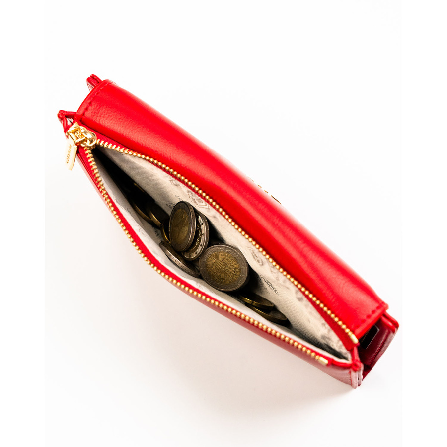 Czerwony portfel damski ze skóry ekologicznej zamykany zatrzaskiem - Peterson