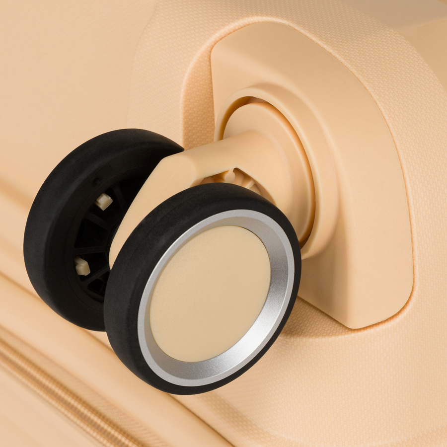 Beżowa, duża walizka z polipropylenu z wysuwaną, teleskopową rączką i zamkiem szyfrowanym - Peterson