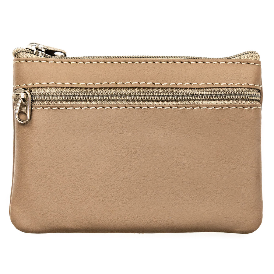 Skórzana kluczówka w beżowym kolorze zamykana suwakiem