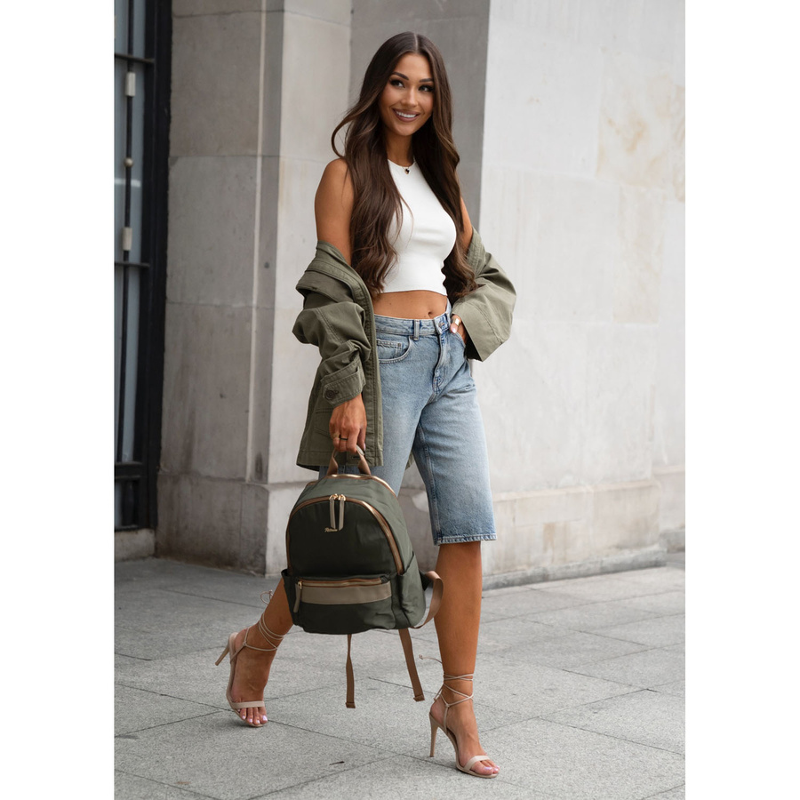 Zielony, miejski plecak damski z poliestru zamykany suwakami - Peterson