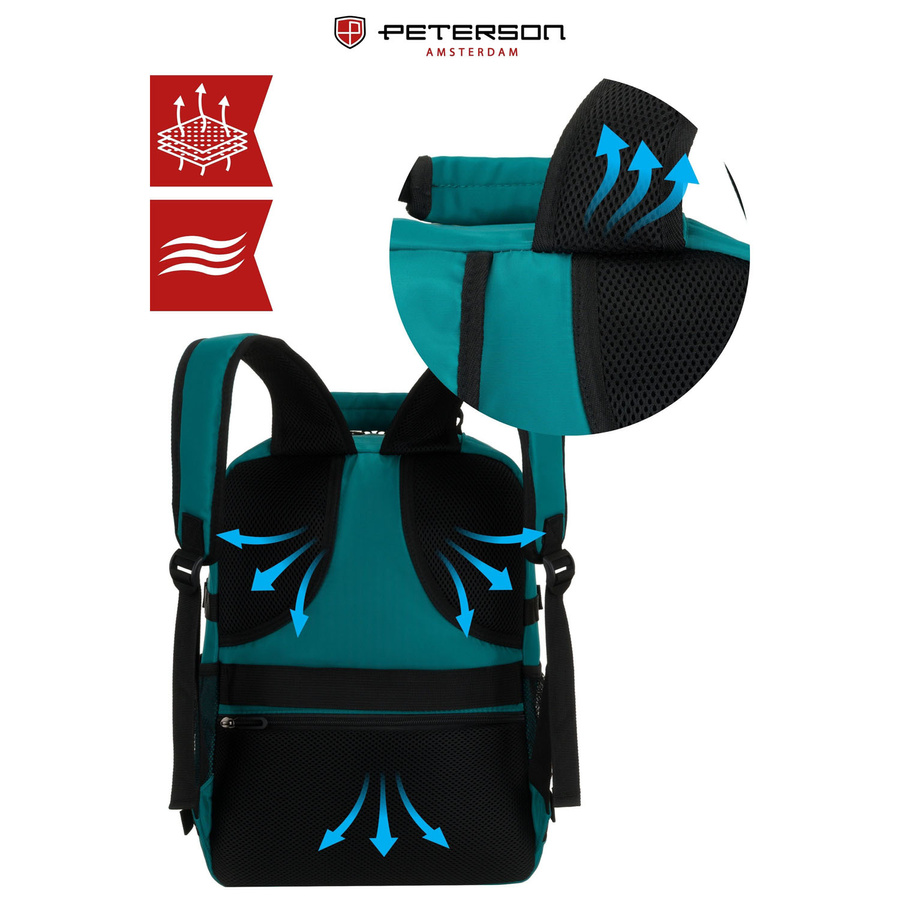 Turkusowy plecak podróżny, dwukomorowy i zamykany suwakiem - Peterson