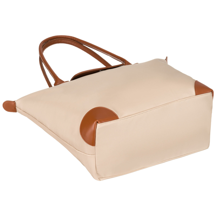 Beżowa shopperka damska wykonana z poliestru, zawieszona na dwóch uchwytach - Peterson