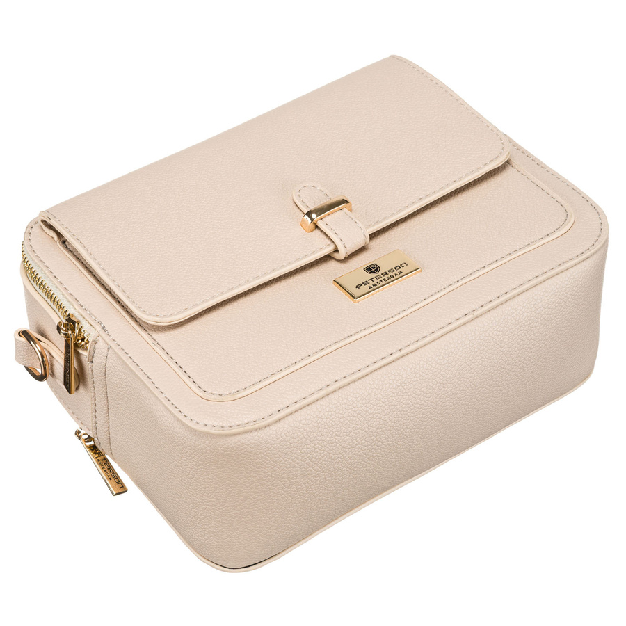 Listonoszka damska ze skóry ekologicznej w beżowym kolorze zapinana na magnes i suwak - Peterson