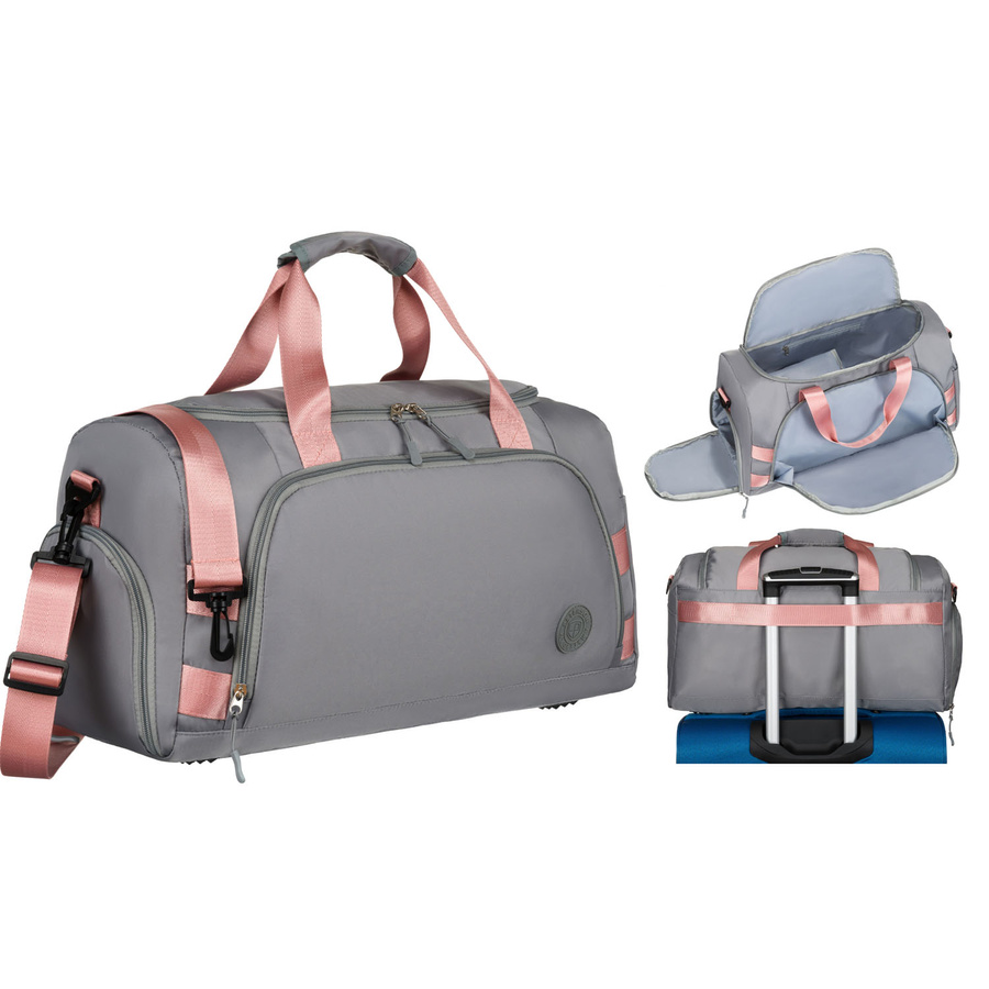 Torba weekendowo-podróżna w szaro-różowym kolorze z uchwytem na walizkę - Peterson