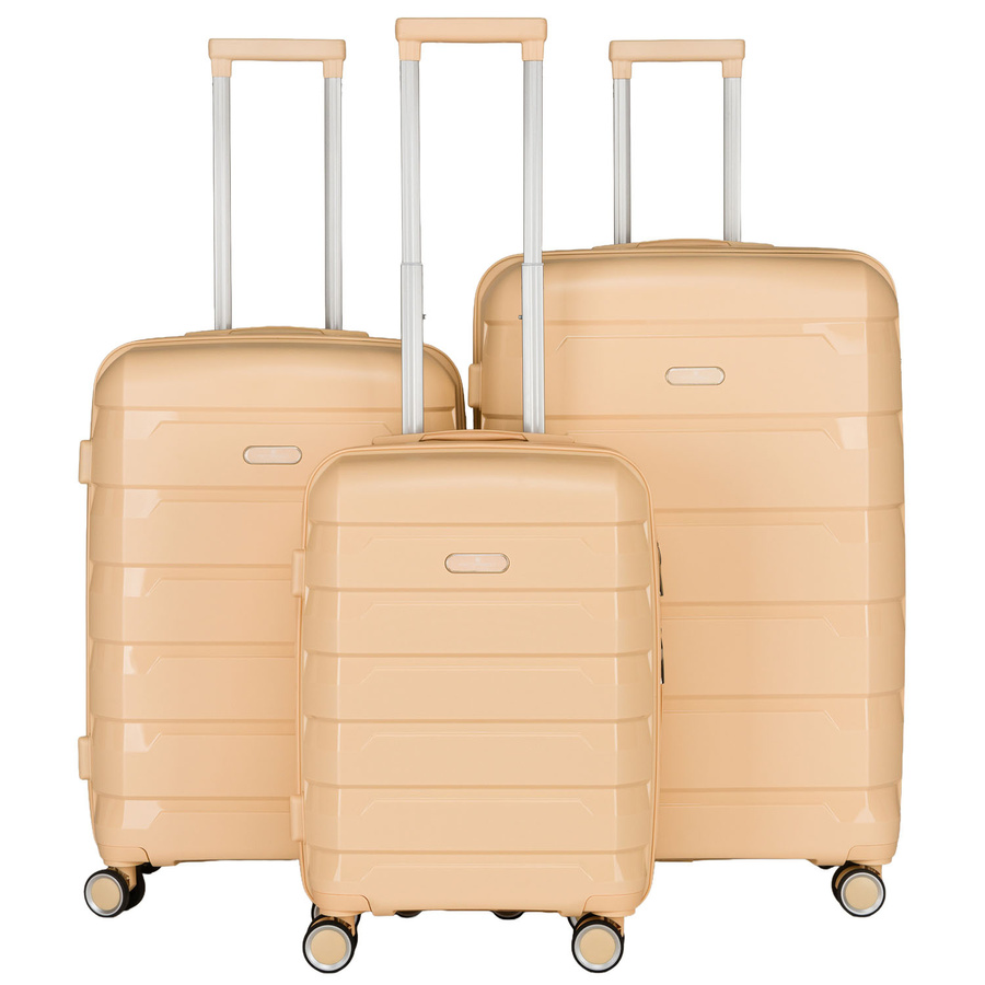 Zestaw walizek w beżowym kolorze wykonanych z polipropylenu z wysuwanymi rączkami - Peterson